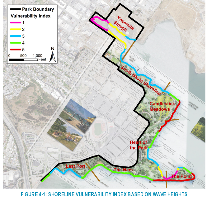 map showing how waves affect different parks of park shoreline